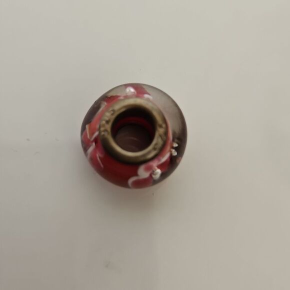 Murano Glass Bead Flower Charm 925 Burgandy - Picture 10 of 16